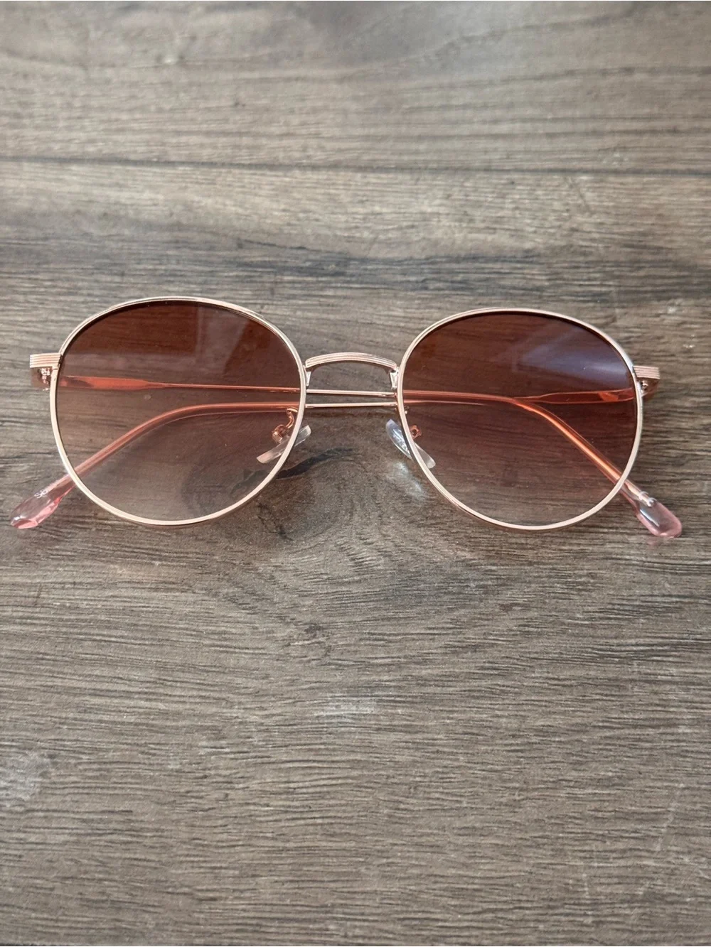Round Metal Sunglasses Rose Gold Frame Gradient Tint Lens Boho Chic